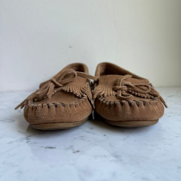 Minnetonka 407T Suede Fringe Moccasins Caramel Brown Women’s 8.5 - Picture 6 of 12